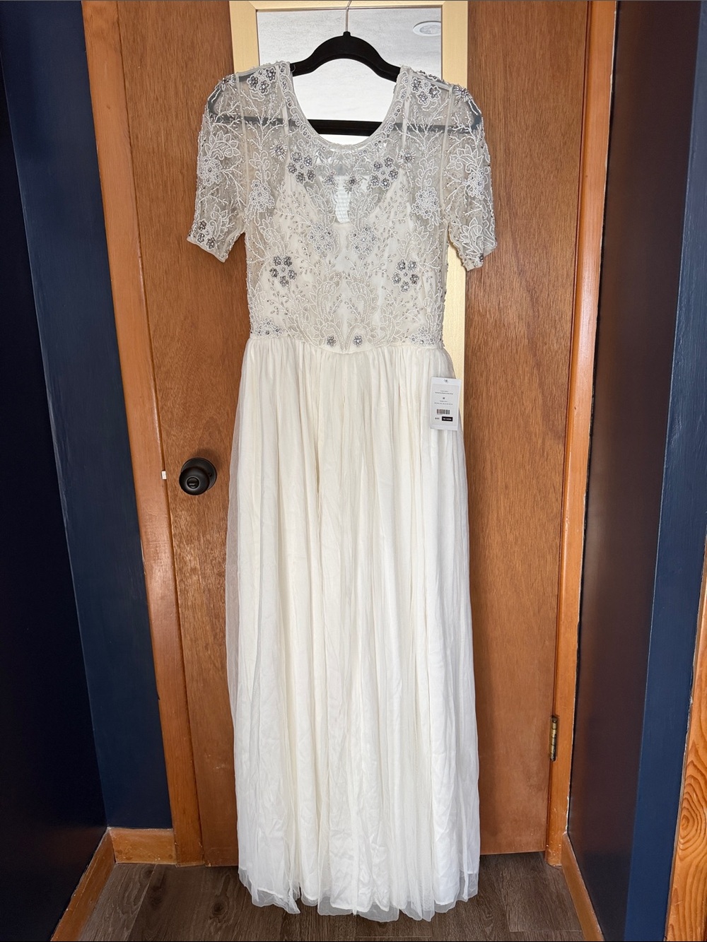NWT Beaded Ivory Maxi Dress with Tulle Skirt